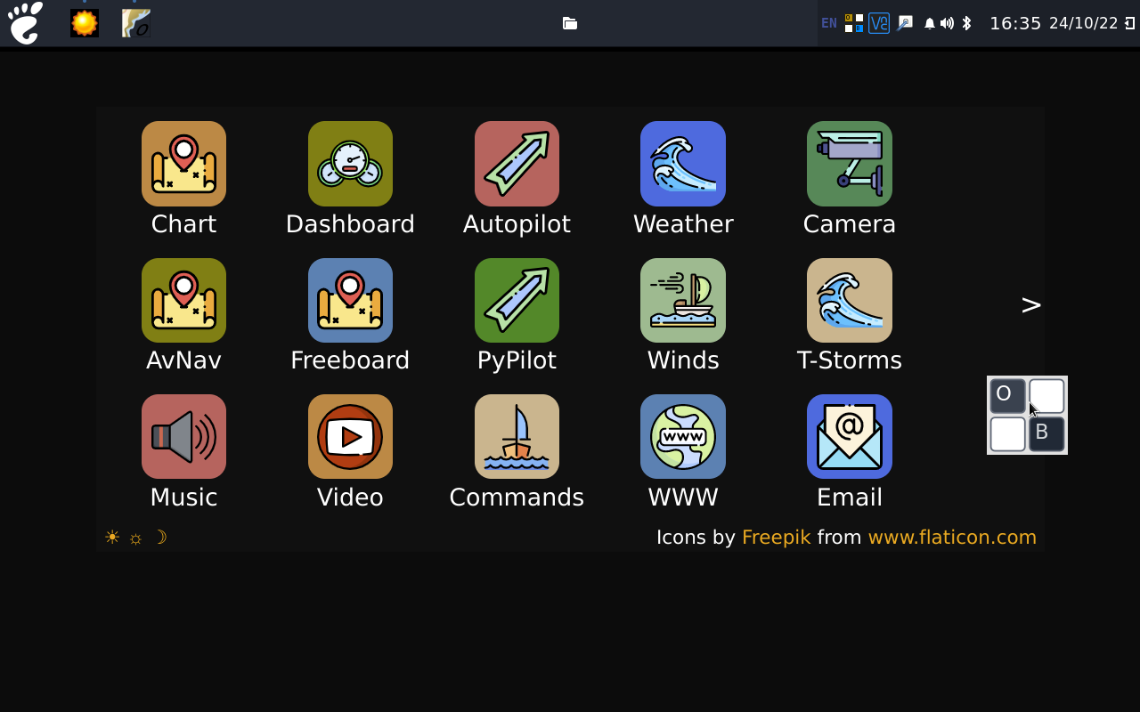 BBN OS 런처 화면 - 터치 친화적인 아이콘 중심 UI
