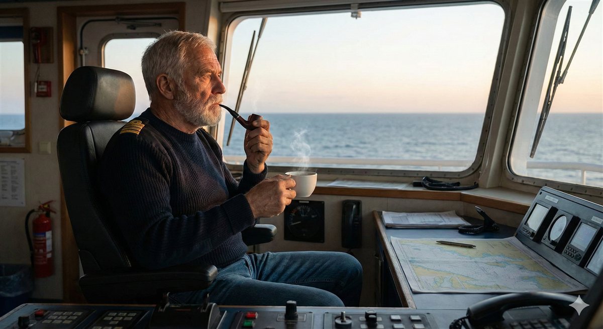 평온해 보이지만 수평선을 한순간도 놓치지 않는 선장의 견시