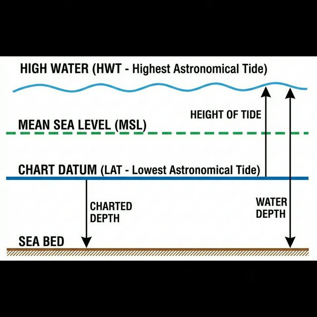 기본수준면(Chart Datum) 다이어그램: 만조와 간조, 해도 수심의 관계를 설명하는 도표