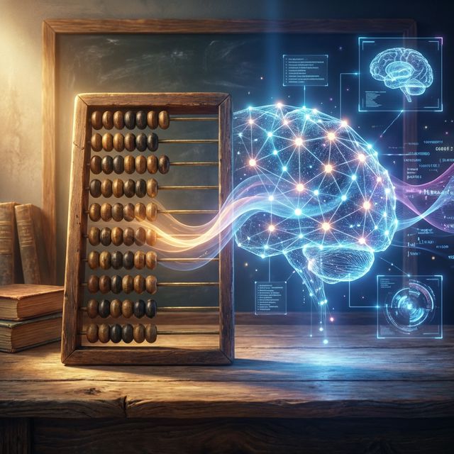 마이요트 - 전통적인 주산판과 제부도요트 최첨단 AI 인터페이스의 대비 효과