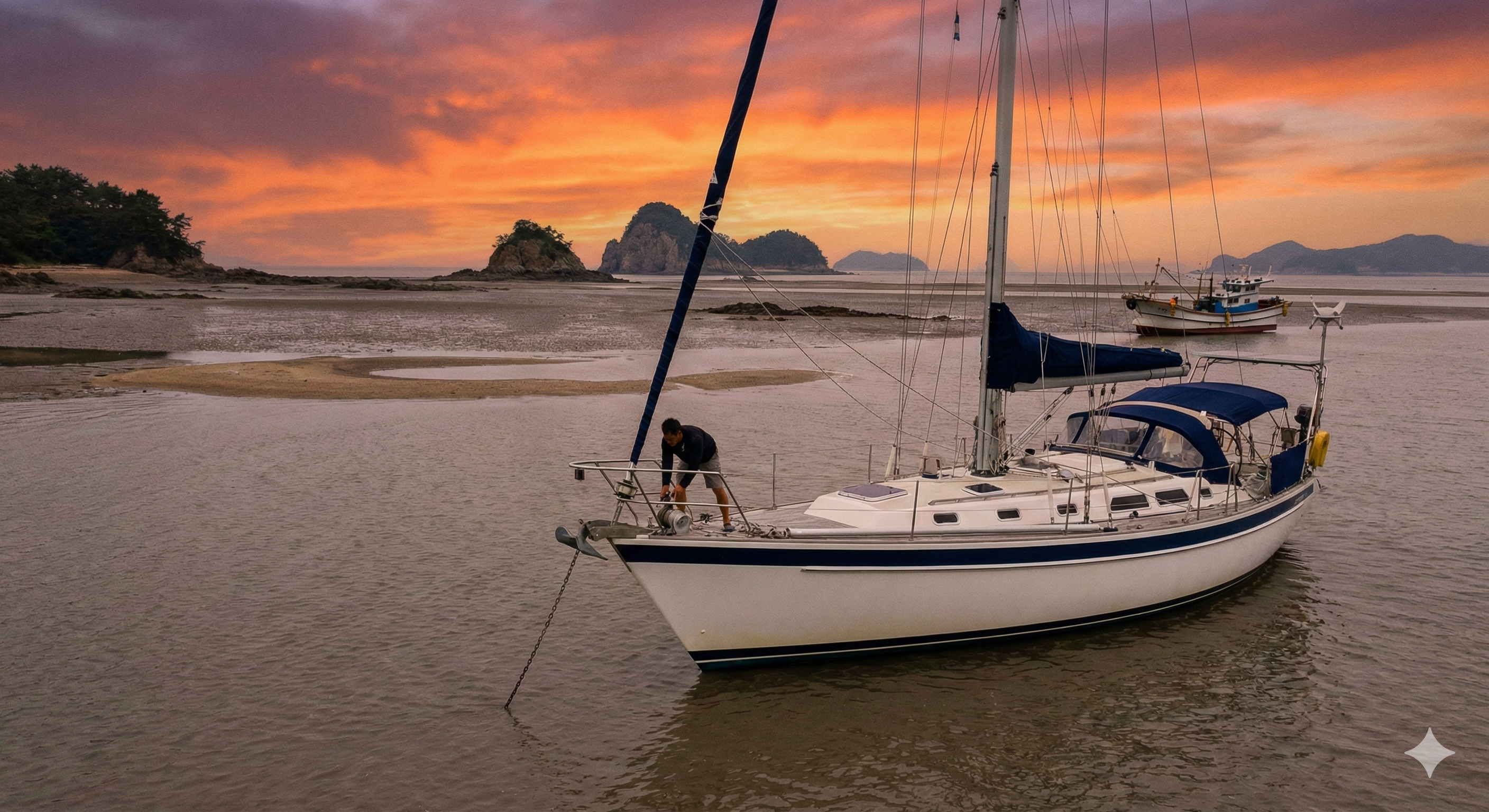 제부도 요트 안전 정박 - 바다 위에서 요트를 지켜주는 든든한 앵커와 체인