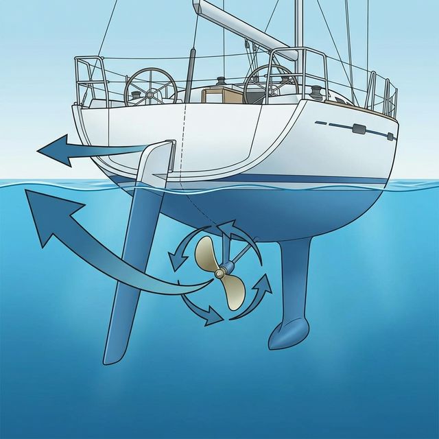 요트 선미에서 본 프롭워크(Prop Walk)와 배수류 측압작용 원리